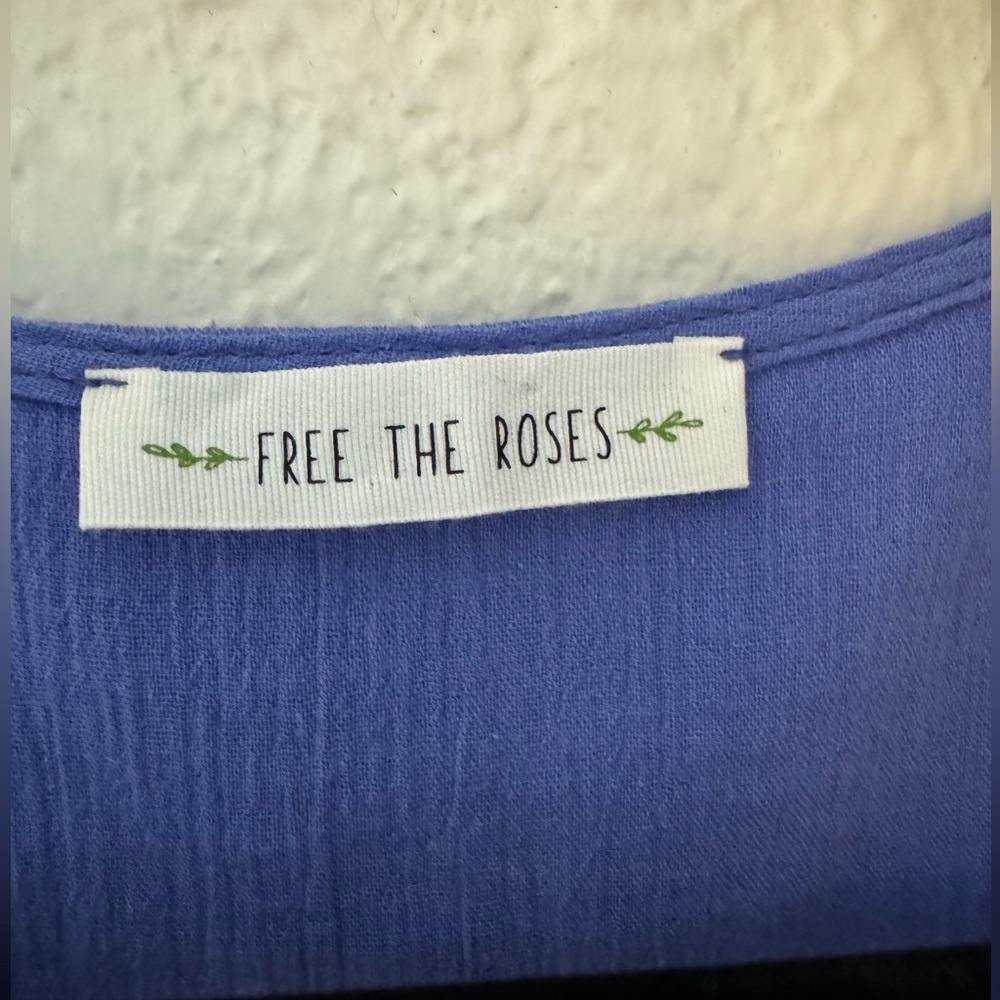 Free the Roses Blue Tiered Midi Dress Boho A-Line Button Front Small NWOT - Picture 10 of 10